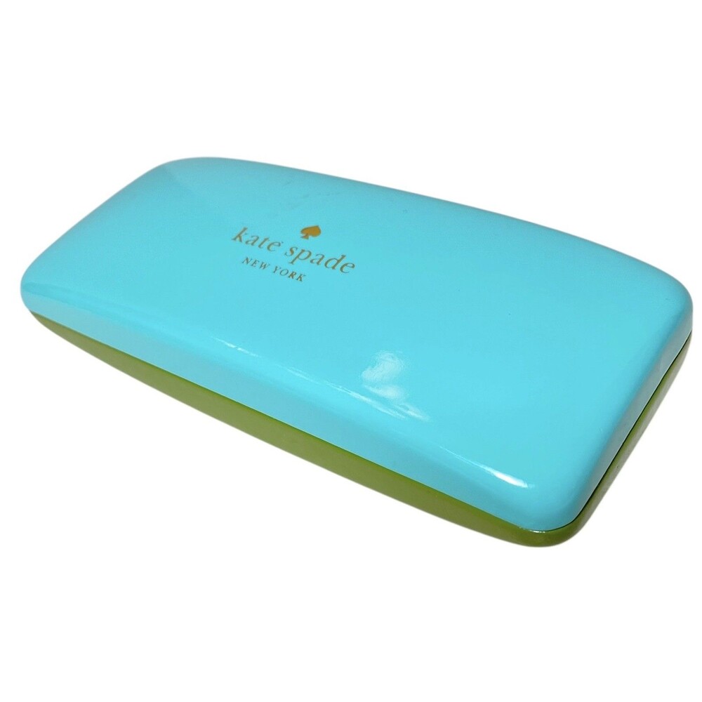 Kate Spade New York Hard Shell Eye Glass Case Logo Blue/Green Cleaning Cloth Red